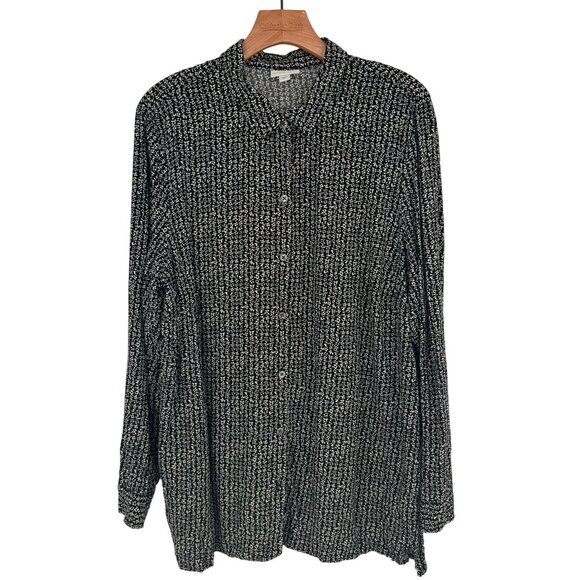 J. Jill Womens Black White pattern Button-Down Shirt to tunic size XL Rayon - Picture 1 of 10